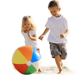 children playing with a beach ball